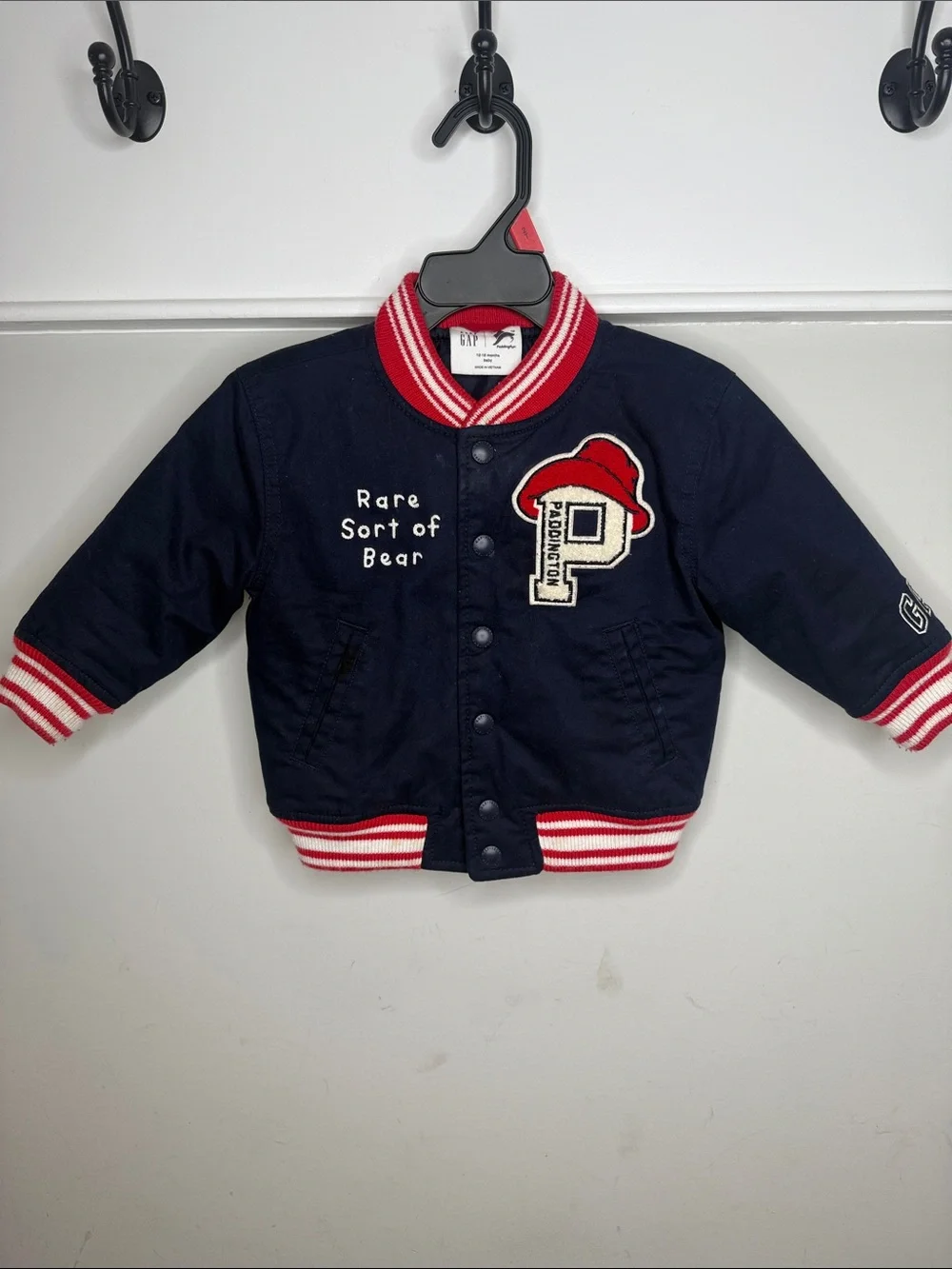 GAP Navy and Red Kids Varsity Jacket with Bear Patch